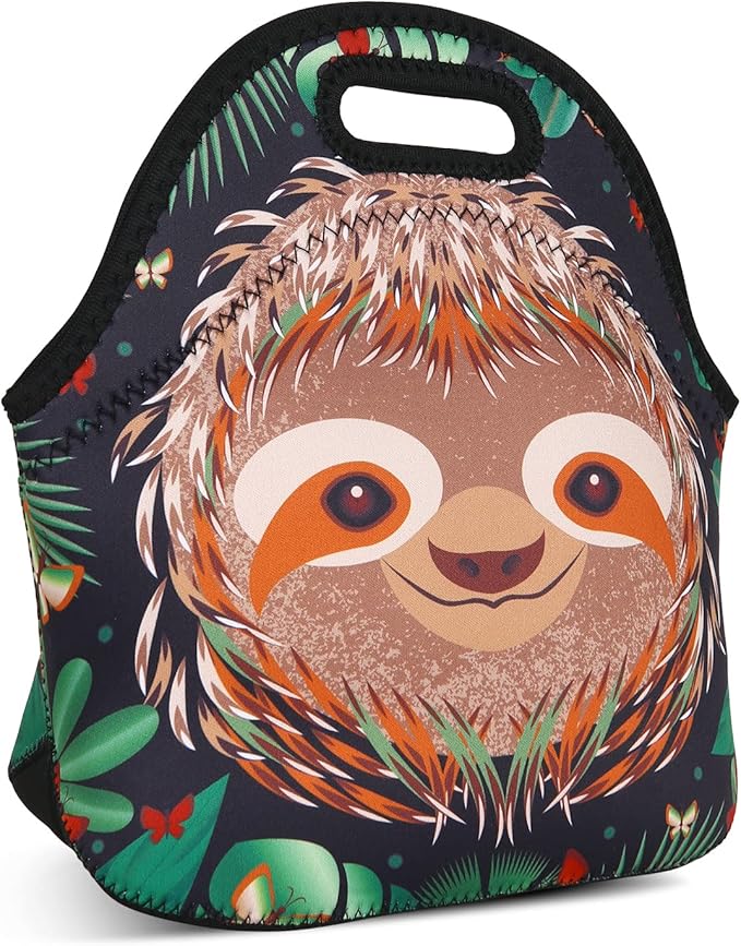 Violet Mist Sloth Neoprene Large Lunch Bag Women Insulated Cute Small lunch Bag Tote Work Outdoor Picnic Washable Lunch Box for Mens with Containers Zipper Thanksgiving Christmas Gift