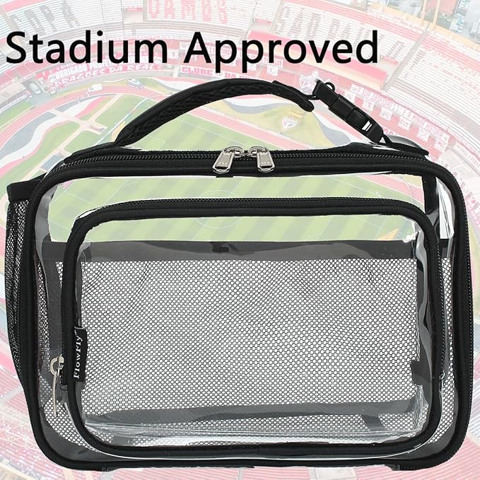 FlowFly Clear Kids Lunch Box, See Through Plastic Lunch Bag with buckle for Boys & Girls, Stadium Approved Clear Bag with Front Pocket for Work Concerts Sports Events Festivals
