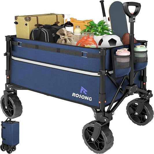 Collapsible Wagon Cart with Wheels Foldable - Folding Utility Heavy Duty Wagons Carts for Grocery Sports Garden Shopping Camping Wheelbarrows,Navy Blue