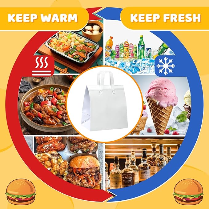 Hushee 200 Pcs Insulated Take out Bags Bulk Thermal Insulation Take Away Bags Disposable Cooler Bags 10.24x11.02x6.69 Inch for Grocery Lunch Hot Cold Frozen Food Delivery Shipping(White)
