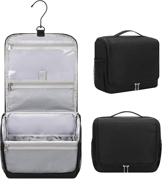Relavel Toiletry Bag for Men, Hanging Travel Makeup Bag for Women, Waterproof Large Cosmetic Organizer Multiple Compartments for Accessories, Full Sized Toiletries, Dopp Kit Shaving Bag, Black