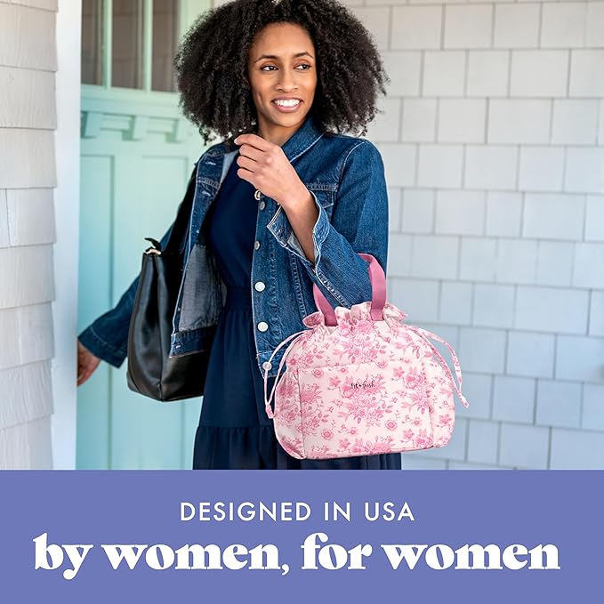 Fit & Fresh Lunch Bag For Women, Insulated Womens Lunch Bag For Work, Stain-Resistant Large Lunch Box For Women With Containers, Cinch Closure Cromwell Bag, Pink FloralToile