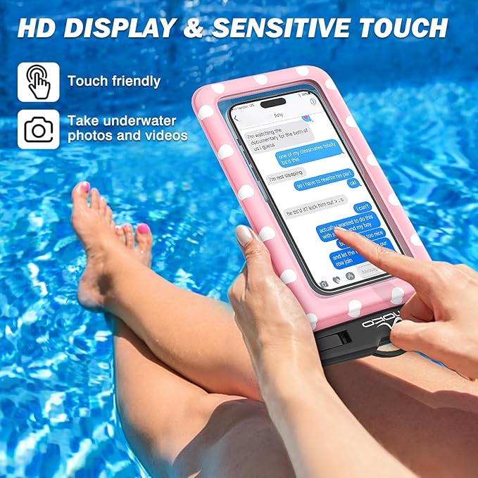 MoKo Large Waterproof Phone Pouch - 2 Pack Floating Water Protector Case Dry Bag with Detachable Lanyard, Compatible for iPhone 15 14 13 Pro Max, Galaxy S23 S22 Ultra, Black+Pink