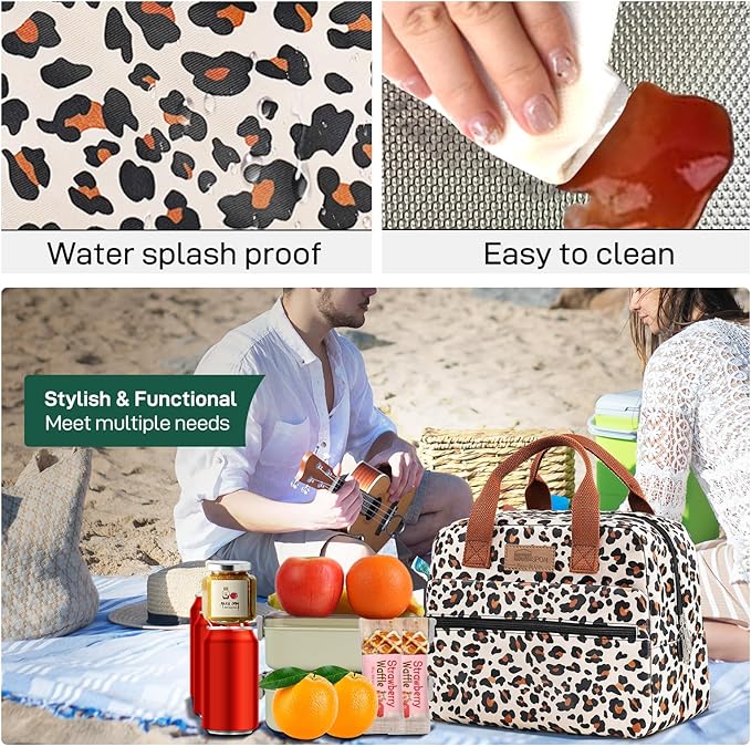 HOMESPON Insulated Lunch Bag for Women Men Lunch Box Cooler Lunch Tote for Work Picnic (Leopard Print)