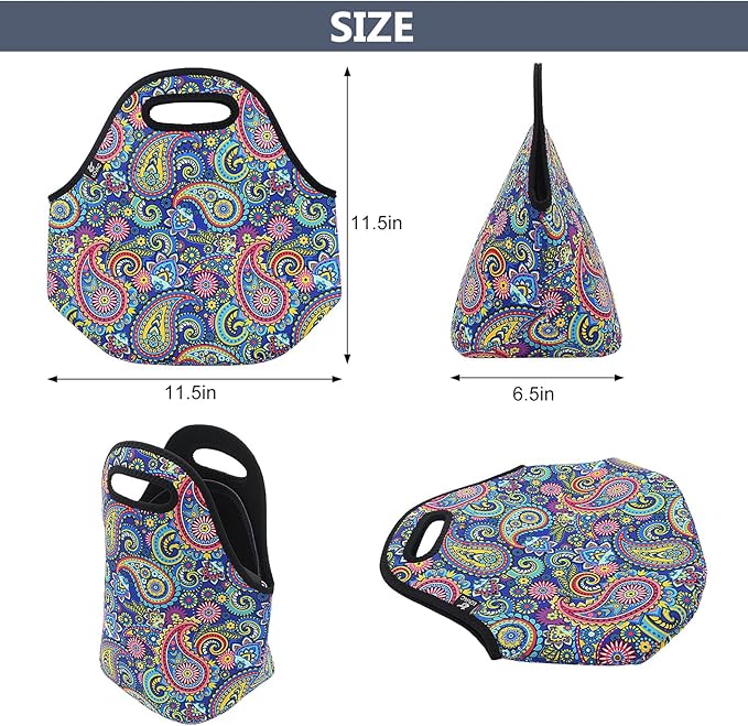 LOVAC Neoprene Lunch Bag, Thick Insulated Lunch Bag - Durable & Waterproof Lunch Tote With Zipper For Outdoor Travel Work(Retro2)