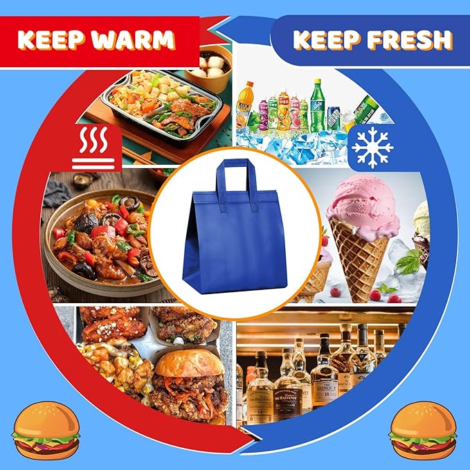 Hushee 200 Pcs Insulated Take out Bags Bulk Thermal Insulation Take Away Bags Disposable Cooler Bags 10.24x11.02x6.69 Inch for Grocery Lunch Hot Cold Frozen Food Delivery Shipping(Blue)