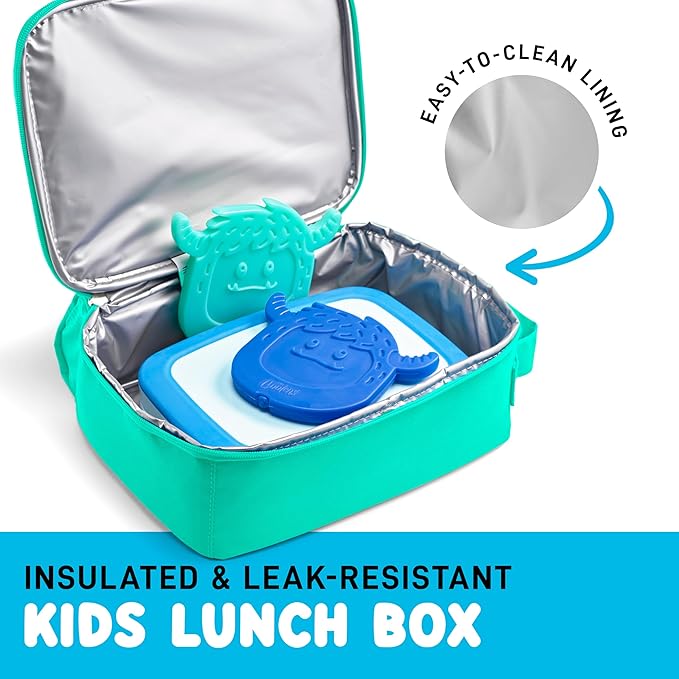 Fit & Fresh Lunch Box For Kids, Boys & Girls, School, Camp, Insulated Bag With Shoe Charm Slots For Personalization, Teal
