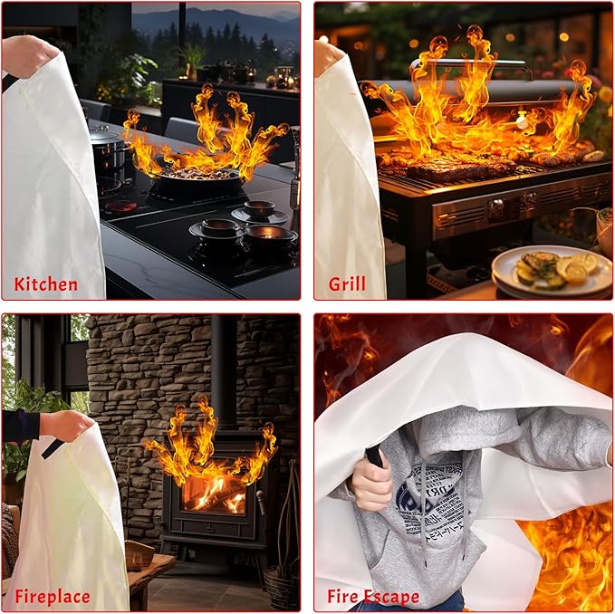 Heavy-Duty Emergency Fire Blanket, 1 Pack – Fireproof Fiberglass Blanket for Kitchen, Home, Grill, Fireplace, Camping, Heat Shield, Grease Fires, Emergency Fire Suppression