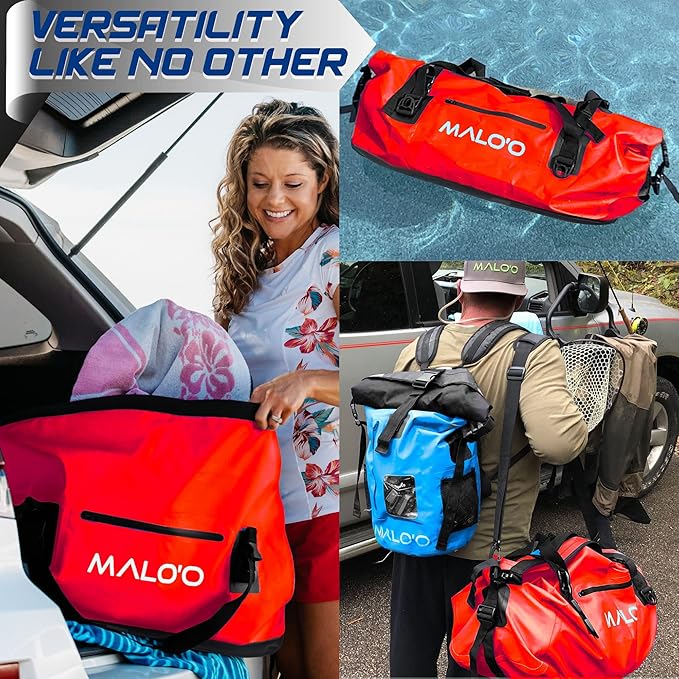 Malo'o Waterproof Dry Bag Duffel 40L/60L/100L, Roll Top Duffel Keeps Gear Dry for Kayaking, Rafting, Boating, Swimming, Camping, Hiking, Beach, Fishing - Internal & External Pockets and Molle Loops
