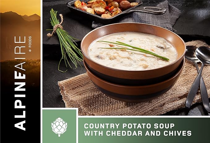 Foods Country Potato Soup with Cheddar And Chives, Freeze-Dried/Dehydrated, Entrée Meal Pouch, Just add Water, Black