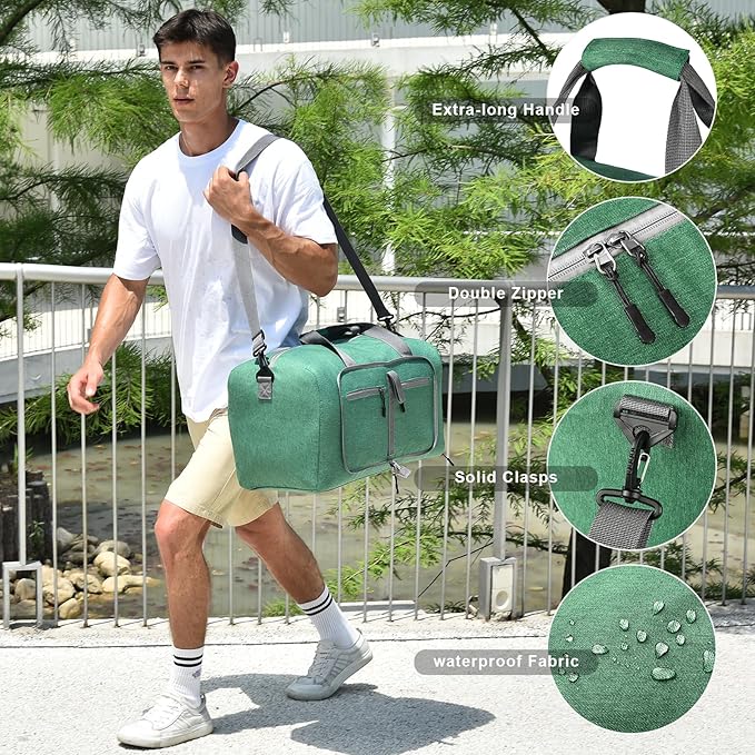Dimayar 65L Travel Duffle Bag for Men Women - Foldable Duffel Bag with Shoes Compartment - Overnight Bags Waterproof & Tear Resistant(Forest Green)
