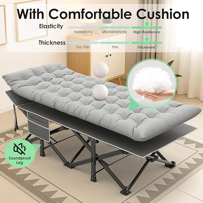 Suteck Camping Cot, 32In XXL Folding Camping Cot Heavy Duty Sleeping Bed for Adults 1200D Double Layer Oxford Cots for Camping W/Pilllow Mattress Carry Bag for Home Office Nap Beach Travel, 500LBS
