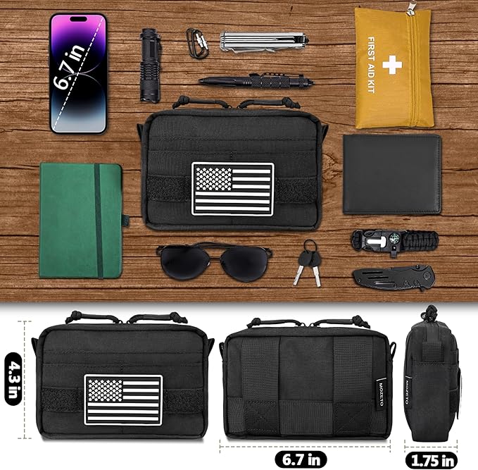 MOZETO Belt Pouches for Men, Water Resistant Small Belt Bag with USA Flag Patch, Pocket Organizer Storage EDC Gear for Work, Travel, Hiking