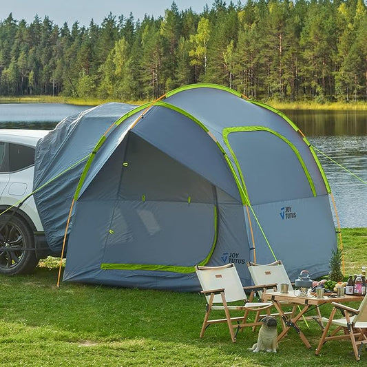 JOYTUTUS SUV Tent for Camping with Rainfly, Double Door Design Car Tent with Aluminum Poles, SUV Tailgate Tent with Waterproof PU2000mm Double Layer for 4-8 Person, Green