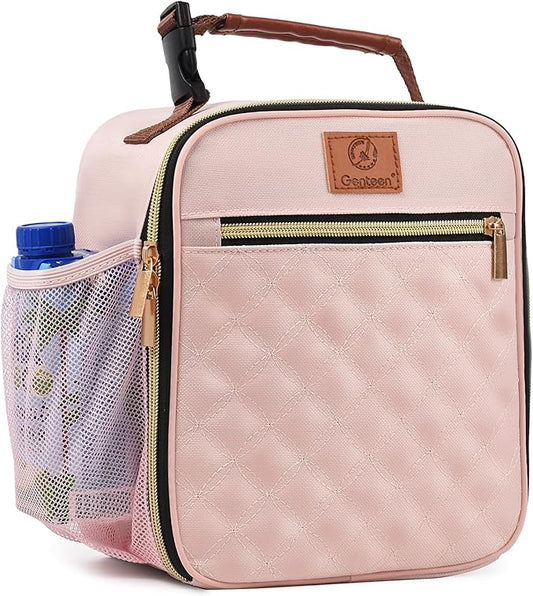 Lunch Box for Women Men Kids Girls Teen Adults,Insulated Lunch Bag with Bottle Holder,Small Lunch Box Cooler Lightweight Reusable LunchBox for Work Office School Travel Picnic-Light Pink