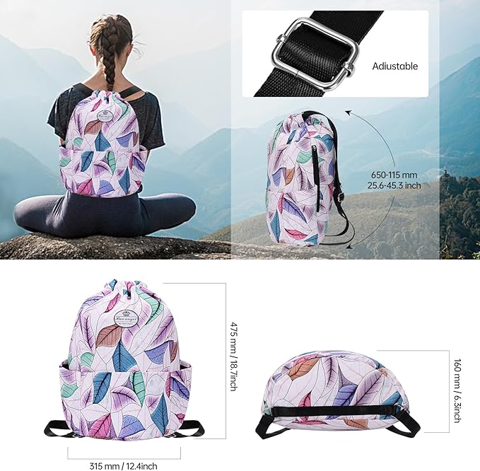 HUA ANGEL Floral Print Drawstring Bag - Lightweight Waterproof Cinch Sackpack with Side Pocket for Men & Women Travel Gym Bag
