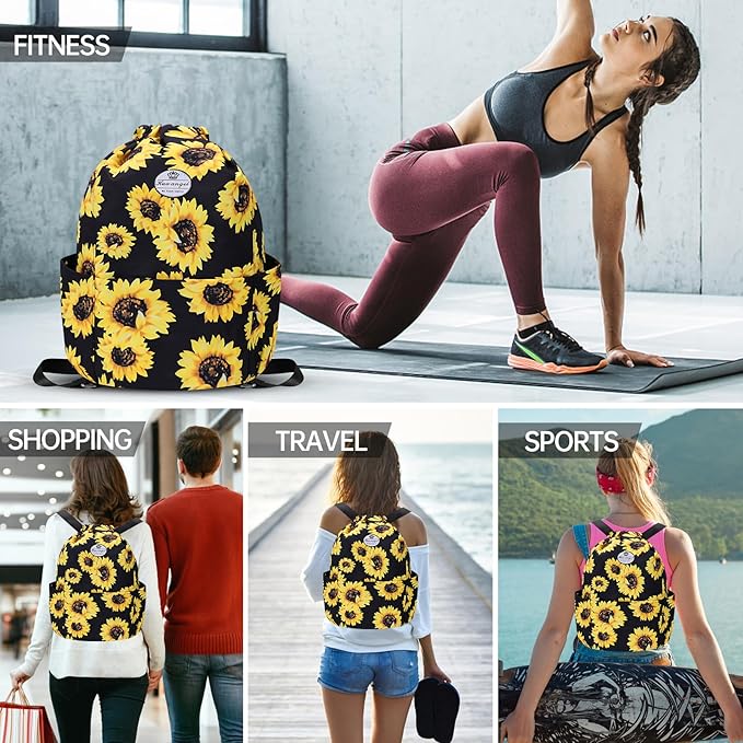 HUA ANGEL Floral Print Drawstring Bag - Lightweight Waterproof Cinch Sackpack with Side Pocket for Men & Women Travel Gym Bag