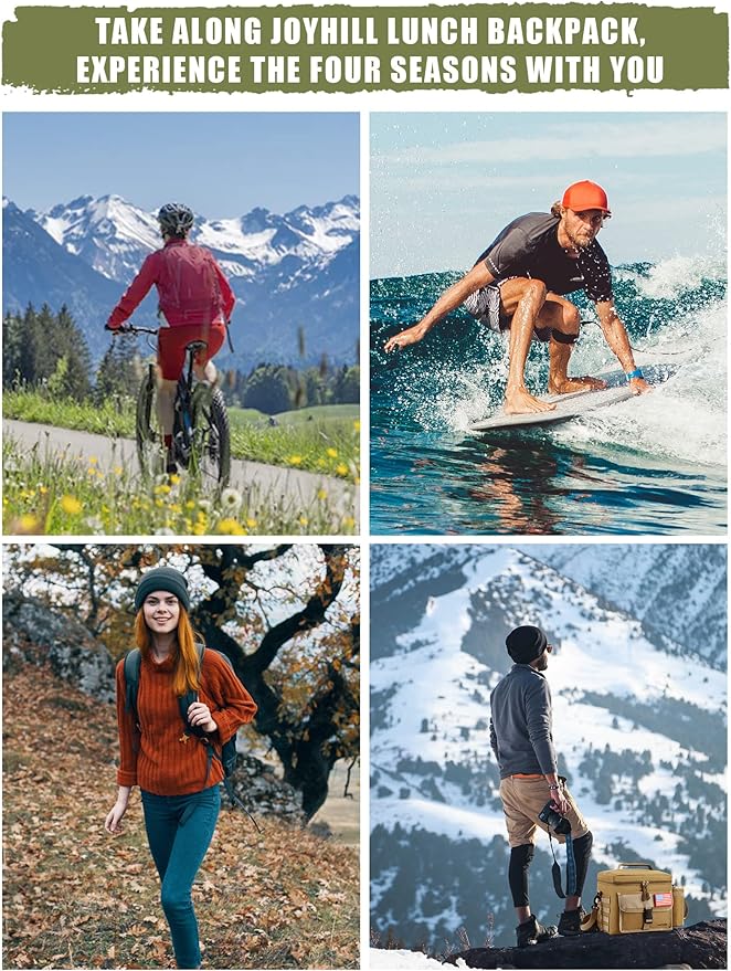 JOYHILL Tactical Lunch Box for Men, Insulated Lunch Bag with Detachable Bottle Pouch Holder, Large Durable Thermal Cooler Bag for Adult, Leakproof Bag for Work, Camping, Picnic, Black,13 L/18 Can