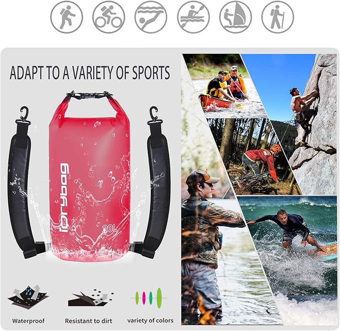 IDRYBAG Clear Dry Bag Waterproof 2L/5L/10L/15L/20L, Small Dry Sack Waterproof Bag for Kayaking