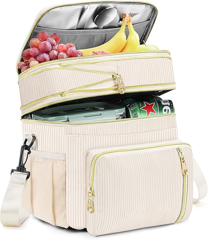 Lunch Box & Lunch Bag for Women, Large Insulated Adult Lunch Box Leakproof Lunchbox Cooler Bag for Work Picnic Beach,16L, Cream