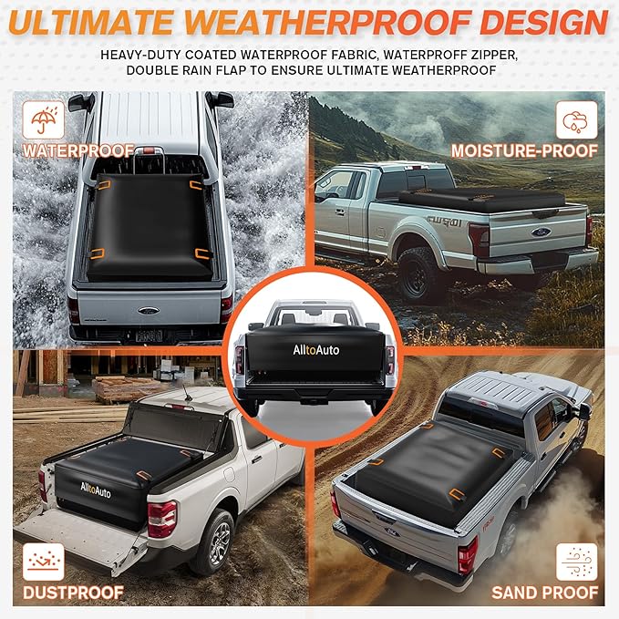 Truck Bed Cargo Bag with Cargo Net, 26 Cubic Feet (51''x40''x22''), 4'x6' Cargo Net Stretches to 8'x12', 100% Waterproof 600D Heavy Duty, Fits Any Truck Size, Convenient for Installation