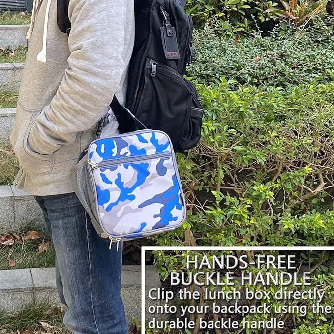 FlowFly Kids Lunch box Insulated Soft Bag Mini Cooler Back to School Thermal Meal Tote Kit for Girls, Boys, Camo