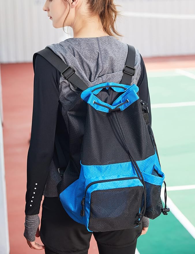 Lohol Large Mesh Drawstring Backpack with Shoe Bag, Durable Swimming String Sack with Handle for Sports Gym Yoga Beach Travel
