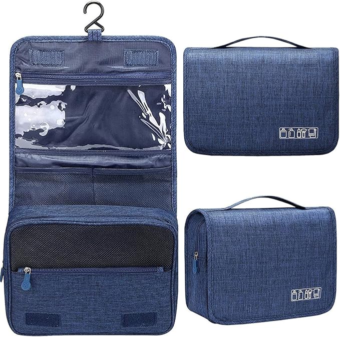 Hanging Travel Toiletry Bag for Men and Women, Hygiene Bag, Waterproof Cosmetic Bag for Accessories/Shaving/Grooming/Cosmetic/Toiletries, Multifunction Cosmetics Organizer Accessories Pouch - (Blue)