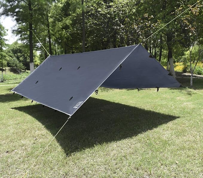 Gold Armour Rainfly Tarp Hammock, Premium 14.7ft/12ft/10ft/8ft Rain Fly Cover, Waterproof Ultralight Camping Shelter Canopy, Survival Equipment Gear Camping Tent Accessories (Gray 10ft x 10ft)