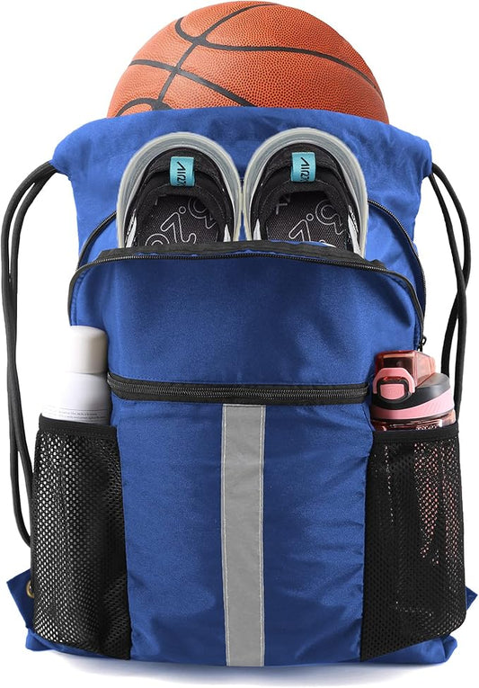 BeeGreen Drawstring Backpack Bag with Shoe Compartment, X-Large Black Gym Sports String Cinch Backpack