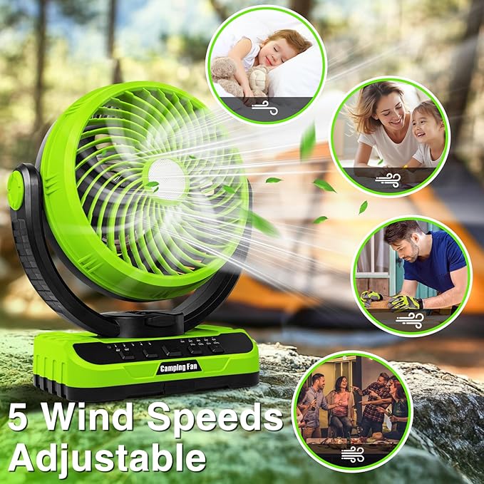 Camping Fan 40000mAh Rechargeable tent fans for camping hanging High Velocity Floor Fan Auto Oscillation Remote Control Timer Cordless Outdoor Fan for Car Travel RV Camp Hurricane Emergency