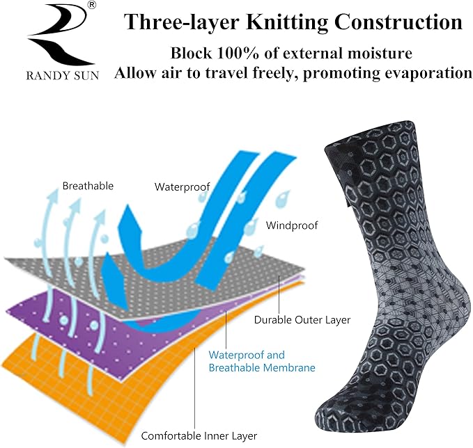 RANDY SUN Ultra-thin Golf Waterproof Socks, Breathable Men's Women's Sports Mid Calf Socks 1&2 Pairs