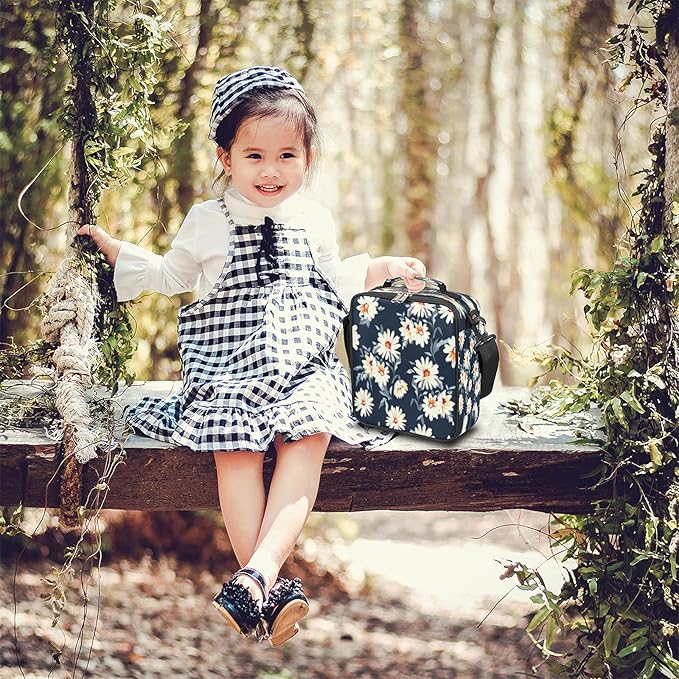 Daisy Insulated Lunch Bag for Girls Women,Daisy Flower Cooler Thermal Tote Kids Reusable Lunch Box Container for School Picnic Work Office Travel Outdoor