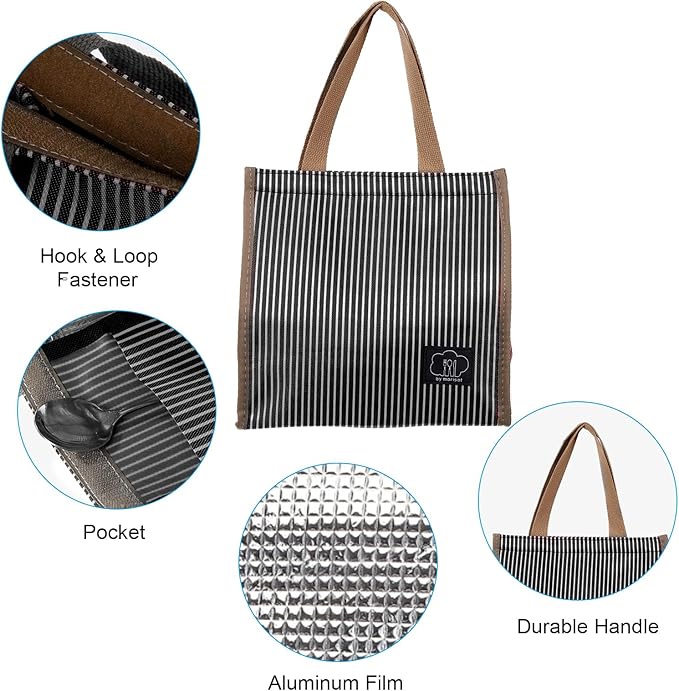 PATIKIL Insulated Lunch Bag, Oxford Cloth Waterproof Lunch Tote Bag Thermal Portable Lunch Box Food Container for Work Office Picnic Outdoor, 9.45"x5.91"x8.66", Black