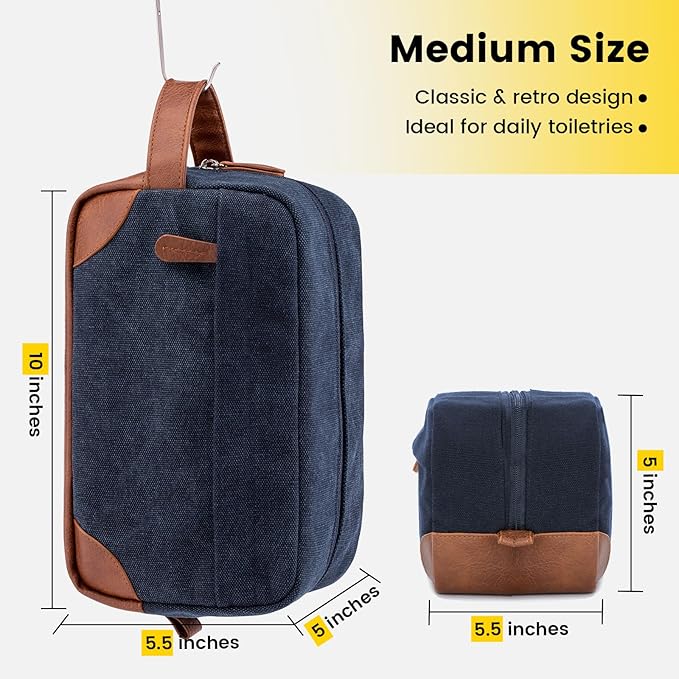 Vorspack Toiletry Bag Hanging Dopp Kit for Men Water Resistant Canvas Shaving Bag with Large Capacity for Travel - Navy Blue