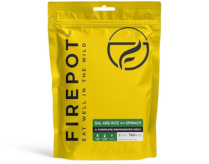 FIREPOT Dal and Rice with Spinach - Healthy Plant Based Dehydrated Camping & Backpacking Meals (2 Servings)