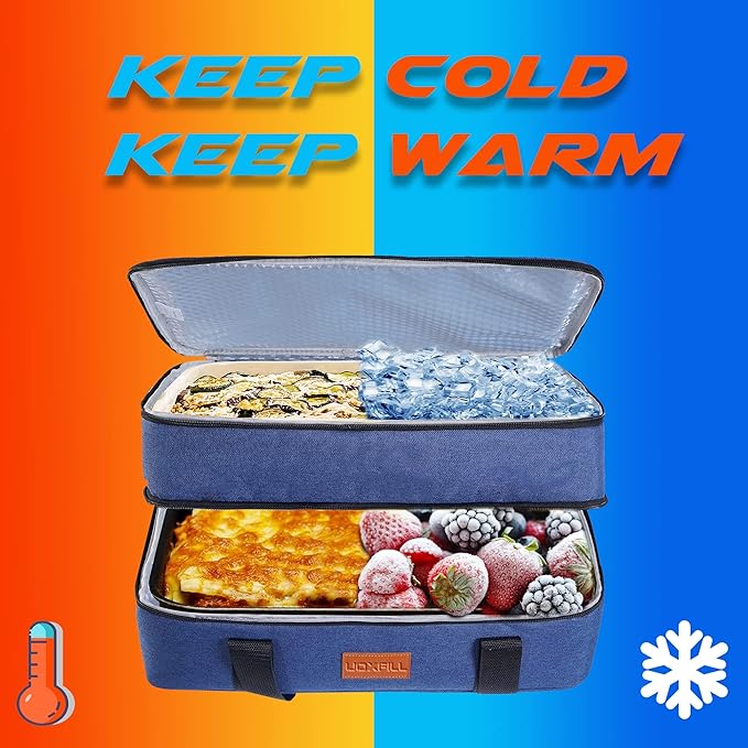 Lunch Bag Insulated Thermal Food Carrier Insulated Double Decker Casserole Carrier for Hot or Cold Food,Insulated Tote Bag for Potluck Cookouts Picnic,Lasagna Holder