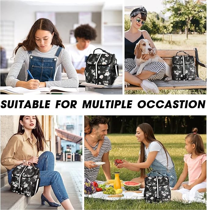 VLM Lunch Box for Women, Insulated Lunch Bag Women with Adjustable Shoulder Strap, Cute Lunch Tote Bag for Work,Picnic,Camping