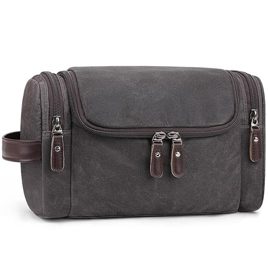 ZOMFELT Travel Toiletry Bag for Men, Travel Essentials Shaving Dopp Kit, Canvas Mens Toiletry Travel Bag, Water Resistant Cosmetic Bag for Toiletries Accessories, Dark Grey