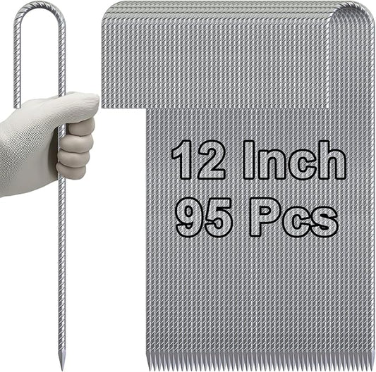 VVOKGO Rebar-Stakes-12-Inch Galvanized Ground Spikes,95 Pack J Hook Tent Stakes Heavy Duty Anti-Rust Fence Anchors with Chisel Point End, Securing Pins, Soccer Goals, Camping Tents, Garden Decoration
