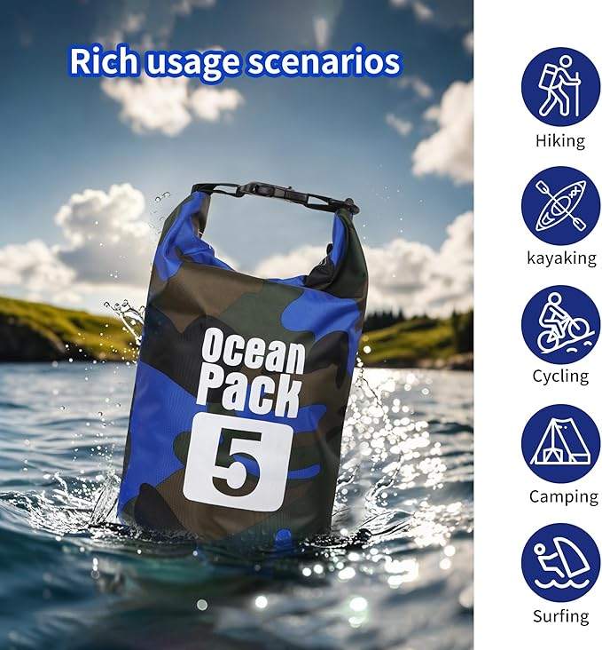 Dry Bag Waterproof for Women Men,20L Rolled Lightweight Dry Storage Bag Backpack with Phone Case for Travel,Swimming,Boating, Kayaking,Camping & Beach,Blue