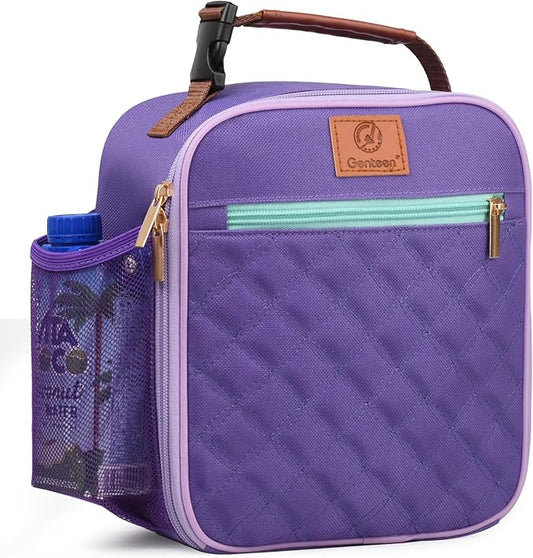 Lunch Box for Kids Girls Teen Women Men Adults,Insulated Lunch Bag with Bottle Holder,Small Lunch Box Cooler Lightweight Reusable LunchBox for Work Office School Travel Picnic-Purple