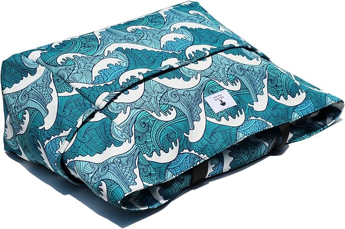 ESVAN Large Foldable Beach Bag for for Women with Dry Wet Compartment Waterproof Sandproof Travel Gym Picnic Handbag