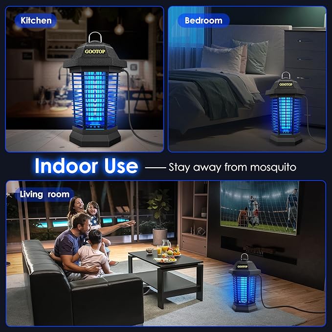 GOOTOP Bug Zapper Outdoor, Mosquito Zapper, Electric Fly Zapper, Mosquito Killer, Fly Traps, 3 Prong Plug, Flying Insects Zapper Indoor Outdoor 90-130V, 4200V, ABS Plastic Outer (Black)