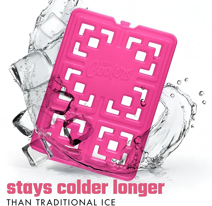 Cool Coolers XL Fashion Ice by Fit + Fresh, 2pk Ice Blocks for Lunchboxes, Freezer Packs for Coolers, Hot Pink