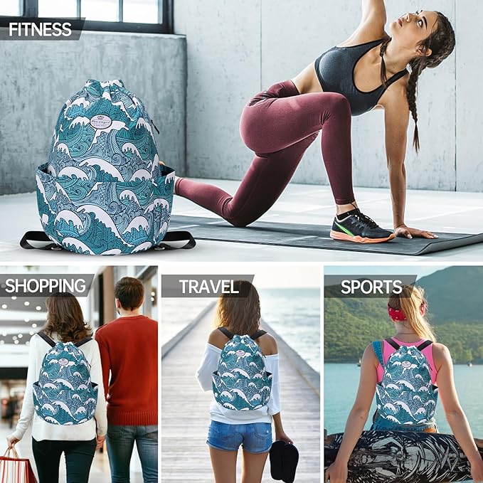HUA ANGEL Floral Print Drawstring Bag - Lightweight Waterproof Cinch Sackpack with Side Pocket for Men & Women Travel Gym Bag