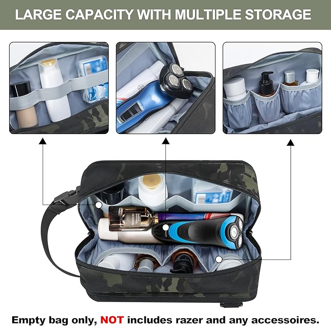 Tactical Toiletry Travel Bag for Men, Dopp Kit Shaving Organizer Case for Toiletries, Shower and Grooming Care Accessories, Camo(Empty Bag Only, Patent Design)
