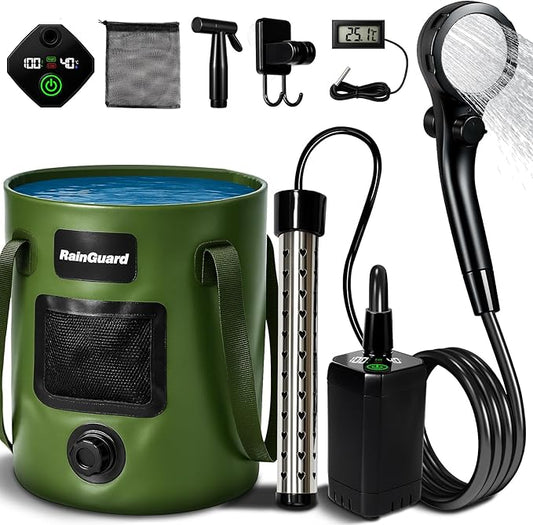 Motivekit™ Portable Camping Shower | 5.3/6.6 gal. Foldable Bucket, 6000mAh Rechargeable Shower Pump, 6' 7" Filtered Shower Head, Summer Beach Outdoor Showering Hiking Pet Bath RV Car Wash Water Plant
