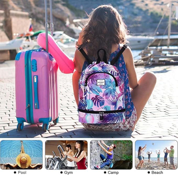 Dry Wet Drawstring Backpack with Shoe Compartment for Women Adjustable Gym Bag