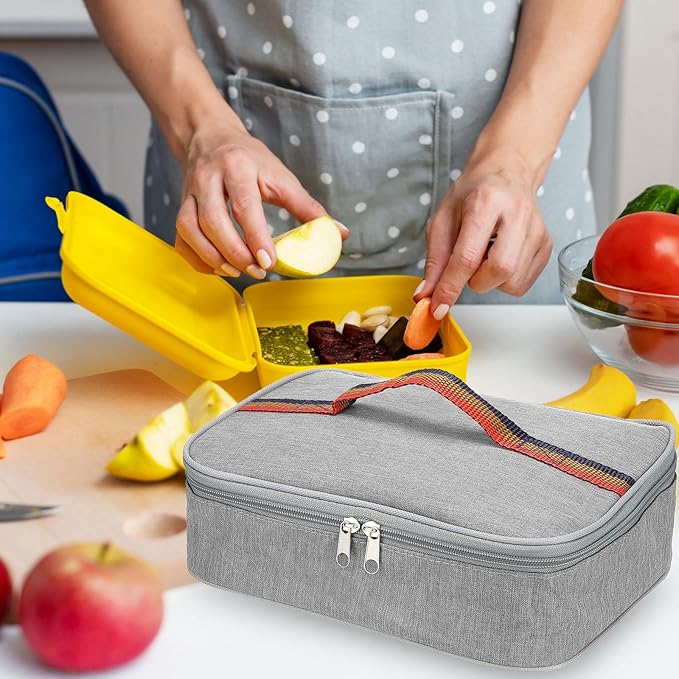 PATIKIL 11"x8"x3" Insulated Lunch Bags, Portable Food Containers Bag Flat Bento Bags Reusable Thermal Lunch Pail for Men and Women, Grey
